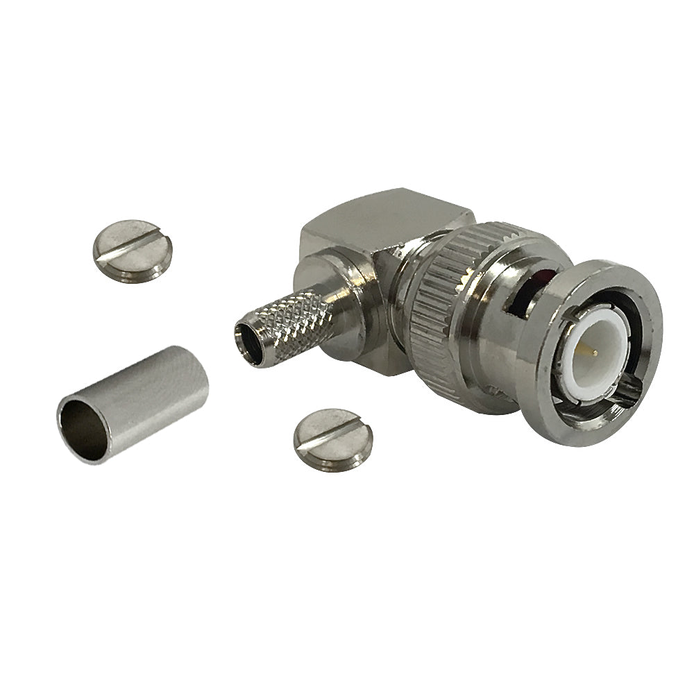 BNC Right Angle Male Crimp Connector for RG58 LMR 195 50 Ohm