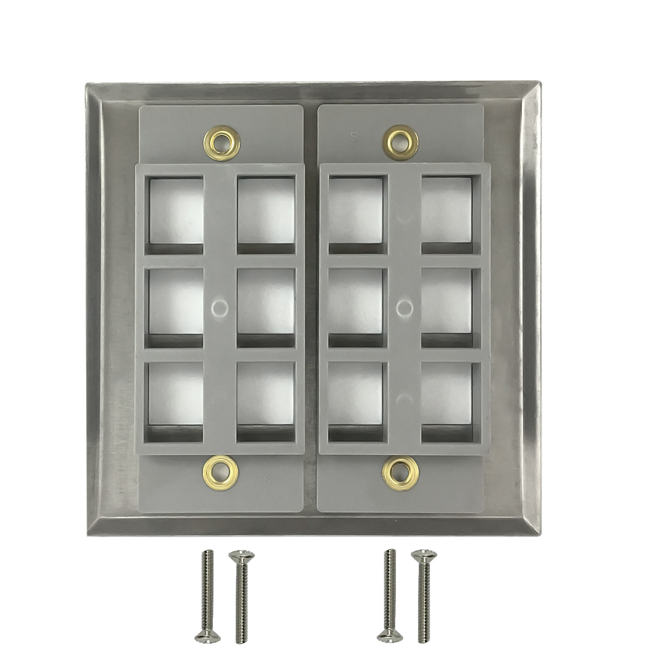 Double Gang 12 Port Keystone Stainless Steel Wall Plate1