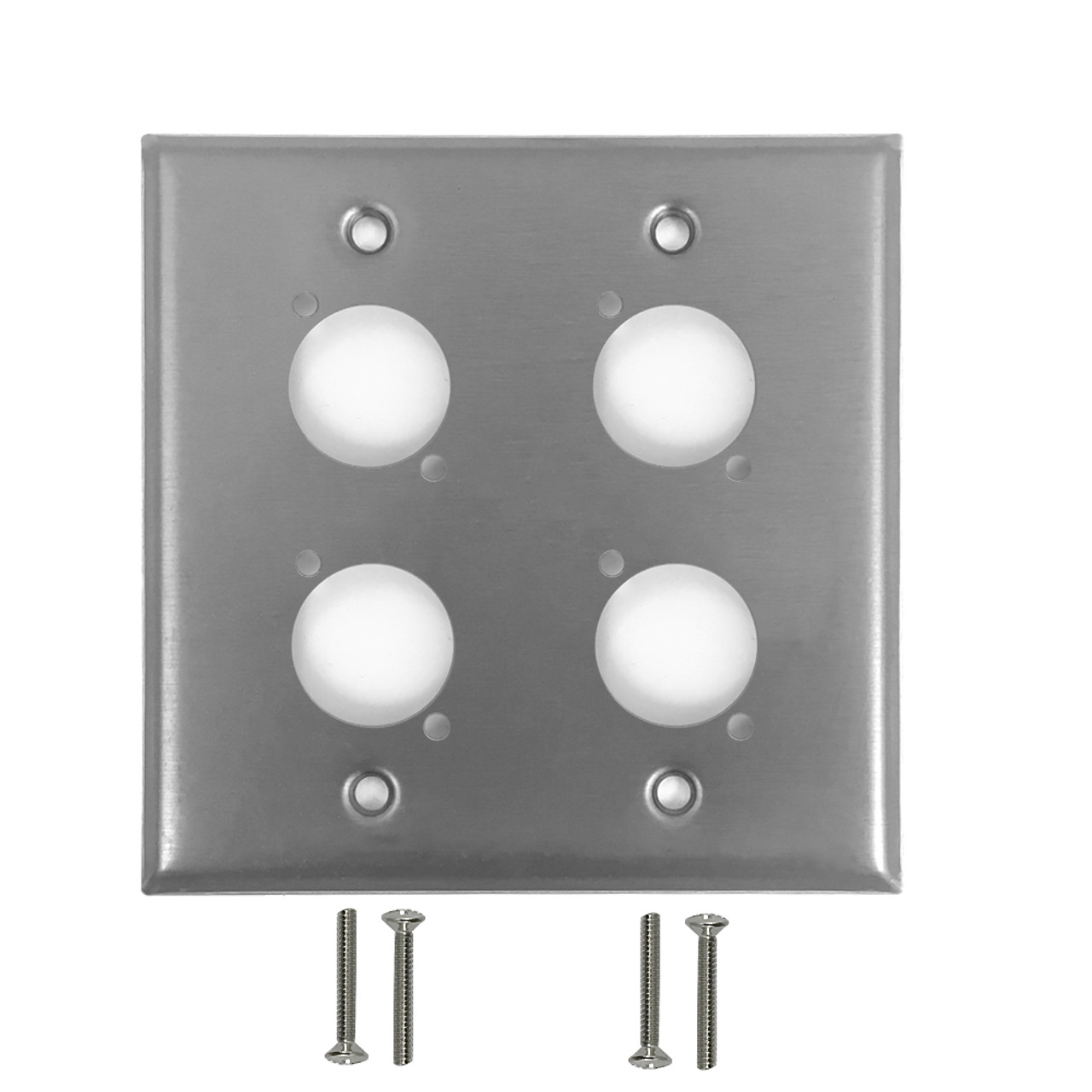 Double Gang 4 Port XLR Stainless Steel Wall Plate