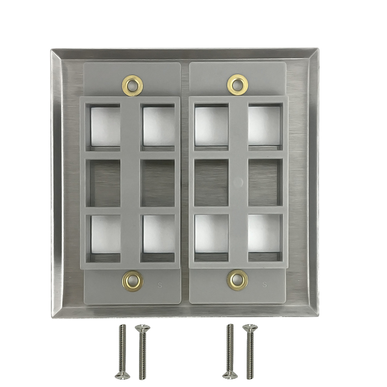 Double Gang 8 Port Keystone Stainless Steel Wall Plate1