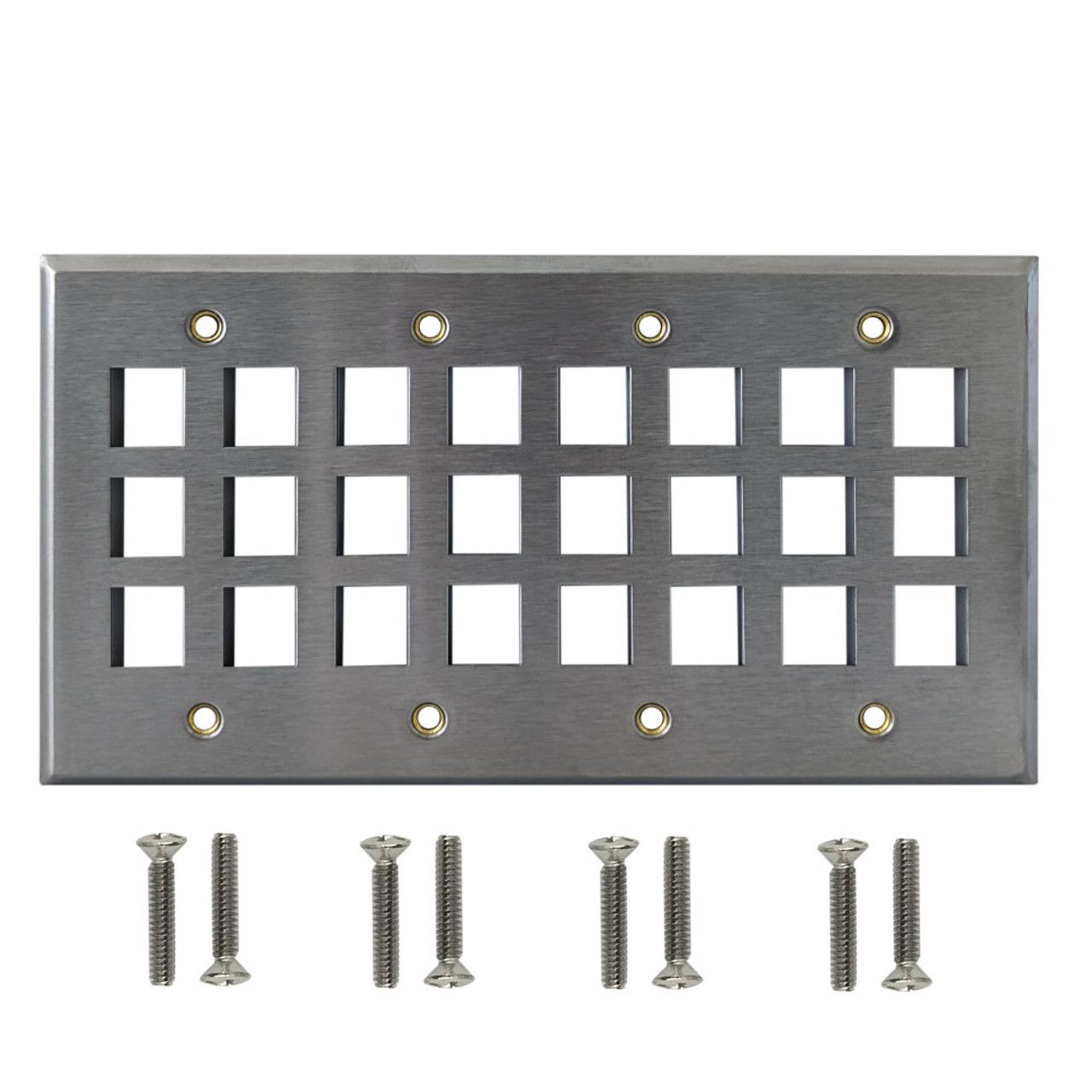 Four Gang 24 Port Keystone Stainless Steel Wall Plate