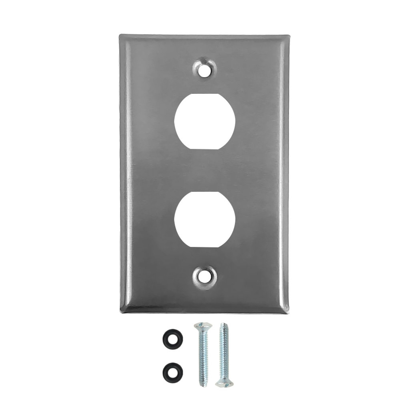 Single Gang Wall Plate 2x Ethernet Bulkhead Hole IP44 Rated Stainless Steel