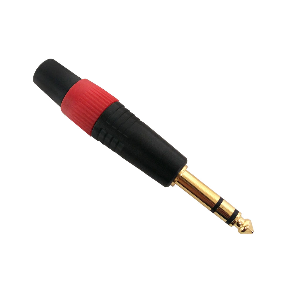 TRS Stereo Male Solder Connector Black Finish Red Ring Gold Plated