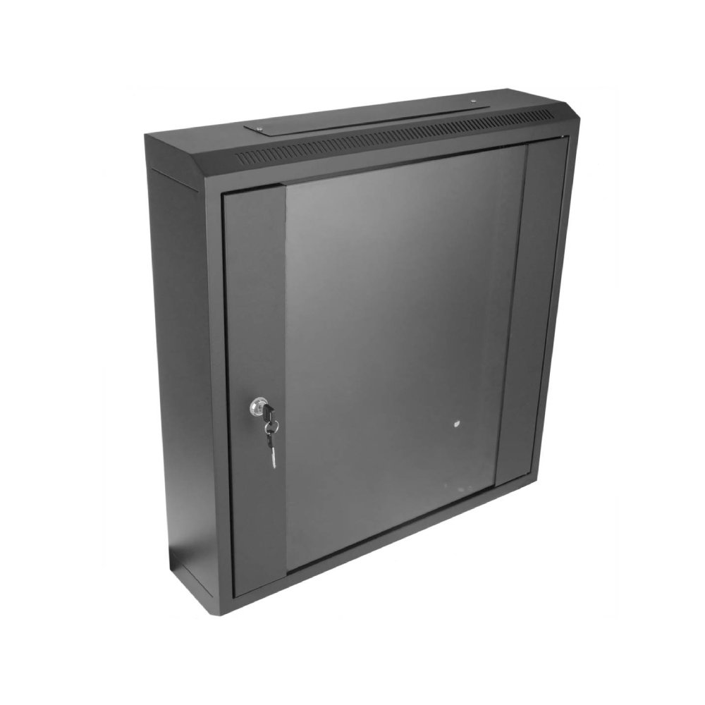 Wall Mount Cabinet 12U x 6″ Depth Glass Door – Black