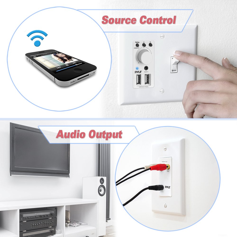 Pyle Bluetooth Wall Mount Audio Receiver with Dual USB Home Theater Entertainment (4)